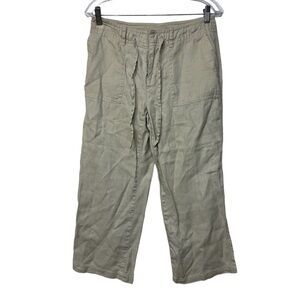 Liz Claiborne Brown 100% Linen wide leg Capri pants relaxed fit Y2K Size 4